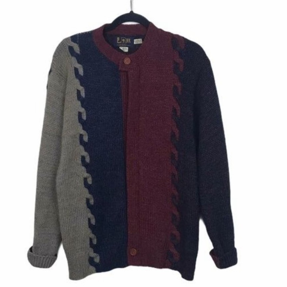 Vintage LeRoy LR II Knit For Men Colorblock Zip Sweater Cardigan Large
